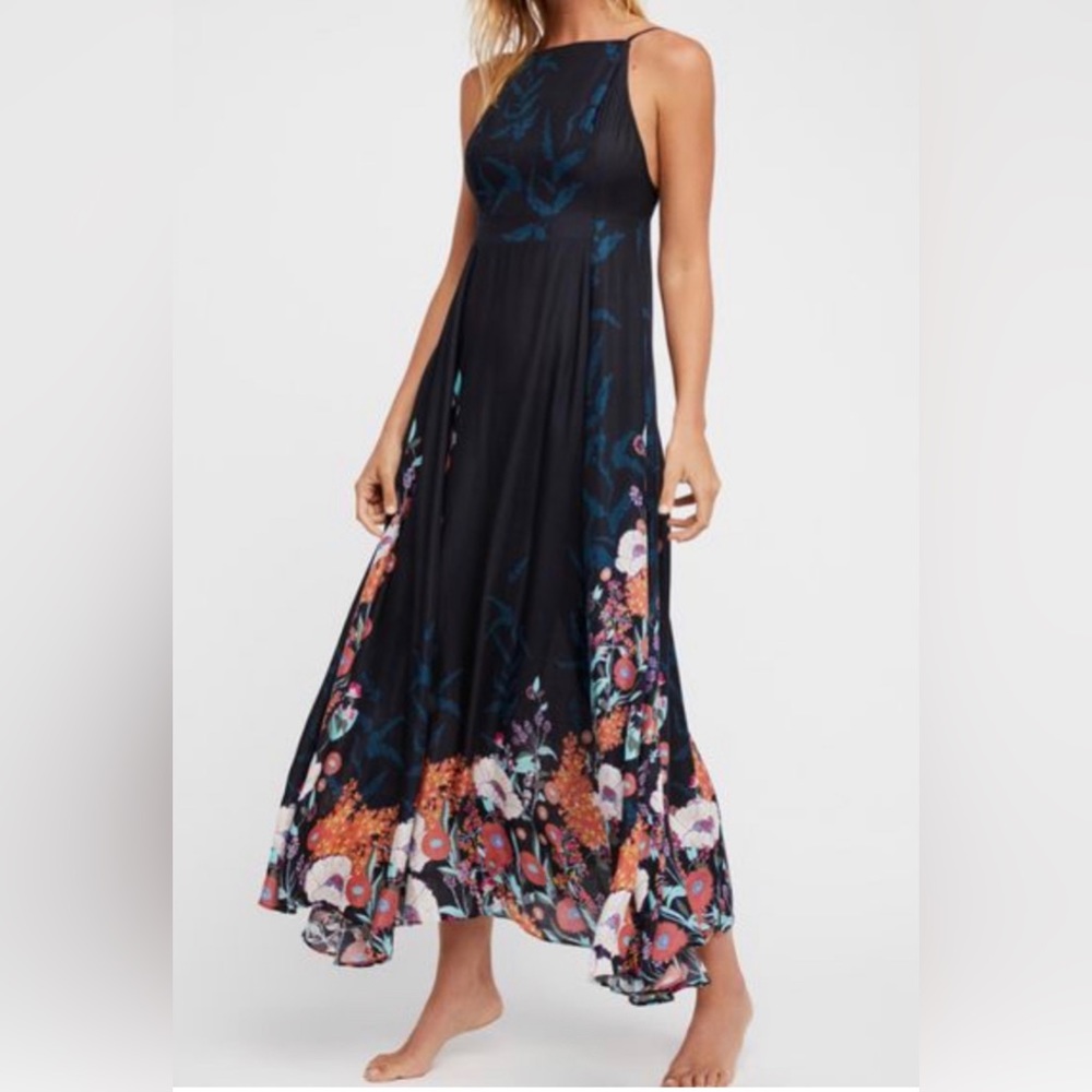 Free People Black, Navy Blue, Floral Maxi Dress.